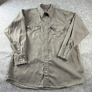 Lapco FR Shirt Men's Large Gray Pearl Snap Long Sleeve NFPA 2112 CAT 2 IGR7WS